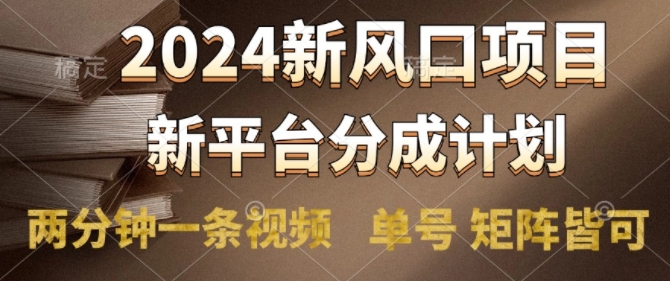 2024风口项目，新平台分成计划，两分钟一条视频，单号 矩阵皆可操作轻松上手月入9000+-中创网-创业项目大全_网络资源分享