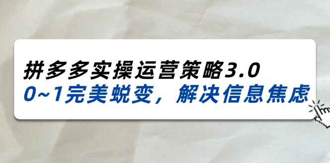 2024-2025拼多多平台实际操作运营战略3.0，0~1华丽蜕变，处理信息焦虑（38节）-中创网-创业项目大全_网络资源分享