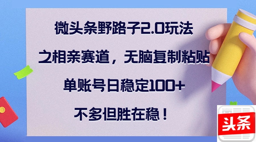 （12763期）微头条野路子2.0玩法之相亲赛道，无脑复制粘贴，单账号日稳定100+，不…-中创网-创业项目大全_网络资源分享