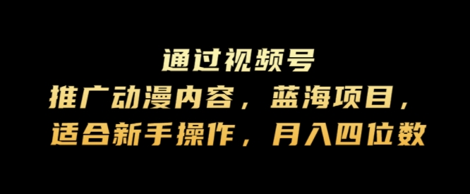通过视频号推广动漫内容，蓝海项目，适合新手操作，月入四位数-中创网-创业项目大全_网络资源分享