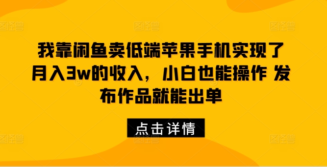 我靠闲鱼卖低端苹果手机实现了月入3w的收入，小白也能操作 发布作品就能出单-中创网-创业项目大全_网络资源分享