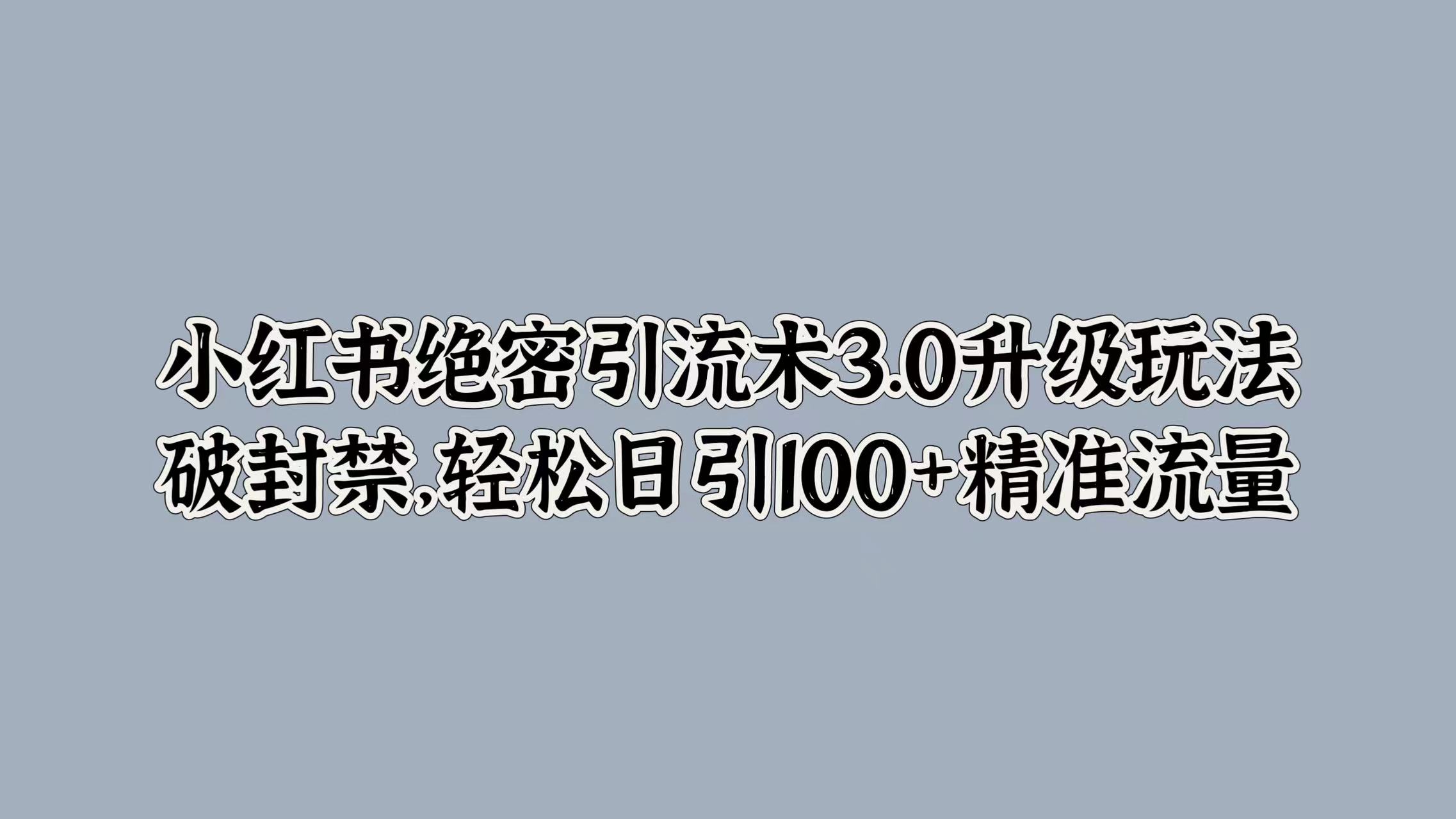 小红书绝密引流术3.0升级玩法，破封禁，轻松日引100+精准流量-中创网-创业项目大全_网络资源分享