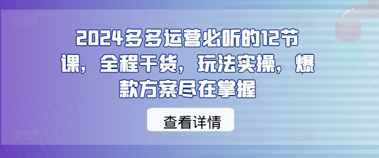 2024多多运营必听的12节课，全程干货，玩法实操，爆款方案尽在掌握-中创网-创业项目大全_网络资源分享