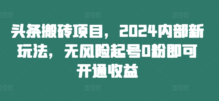头条搬砖项目，2024内部新玩法，无风险起号0粉即可开通收益-中创网-创业项目大全_网络资源分享