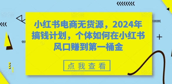 小红书电商无货源，2024年搞钱计划，个体如何在小红书风口赚到第一桶金-中创网-创业项目大全_网络资源分享