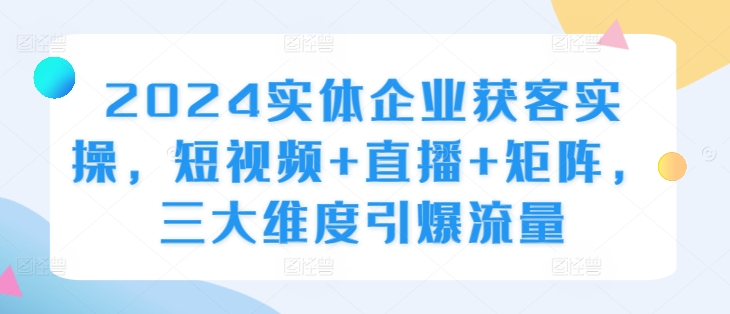 2024实体企业获客实操，短视频+直播+矩阵，三大维度引爆流量-中创网-创业项目大全_网络资源分享