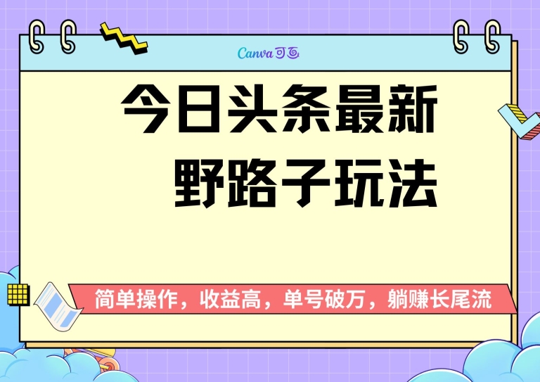 头条最新野路子玩法，无成本简单上手，无脑操作，新手单号过W-中创网-创业项目大全_网络资源分享