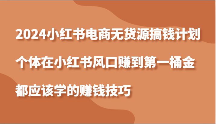 2024小红书电商无货源搞钱计划，个体在小红书风口赚到第一桶金应该学的赚钱技巧-中创网-创业项目大全_网络资源分享