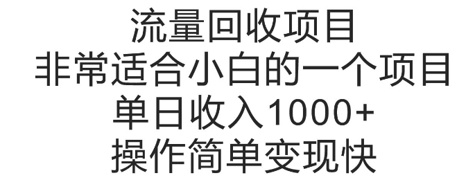 流量回收项目，非常适合小白的一个项目单日收入多张，操作简单变现快-中创网-创业项目大全_网络资源分享