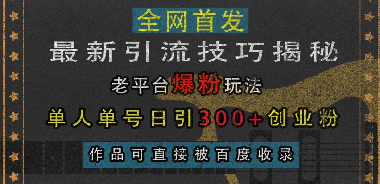 最新引流技巧揭秘，老平台爆粉玩法，单人单号日引300+创业粉，作品可直接被百度收录-中创网-创业项目大全_网络资源分享