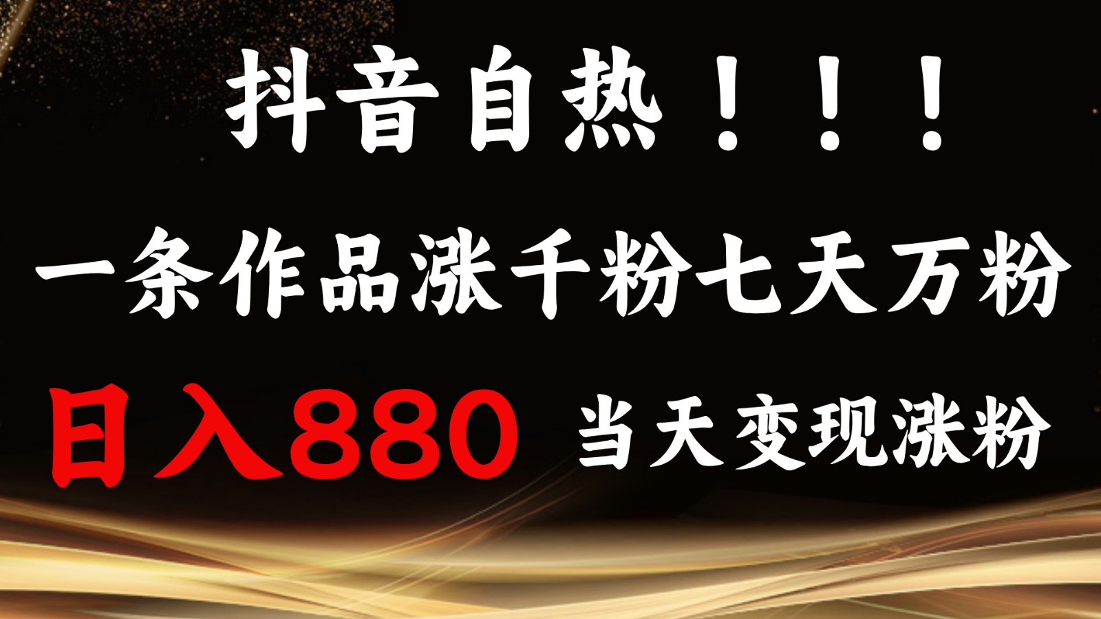 抖音小红书自热，一条作品1000粉，7天万粉，单日变现880收益-中创网-创业项目大全_网络资源分享