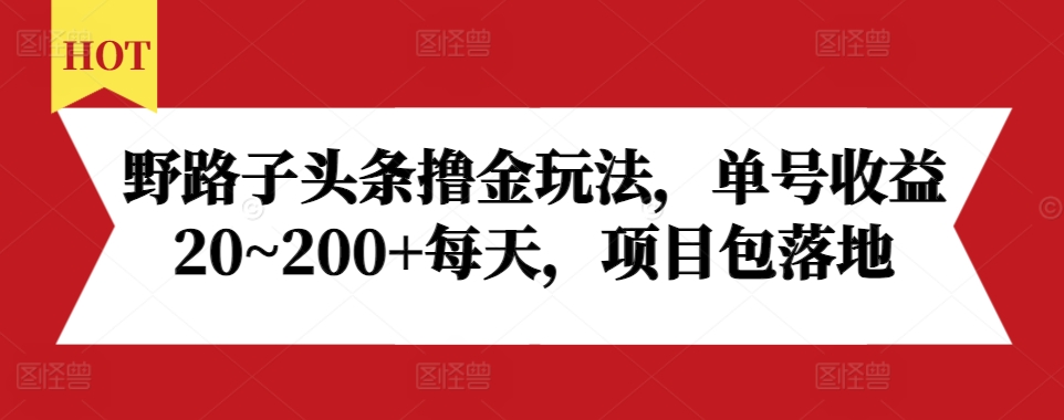 野路子头条撸金玩法，单号收益20~200+每天，项目包落地-中创网-创业项目大全_网络资源分享