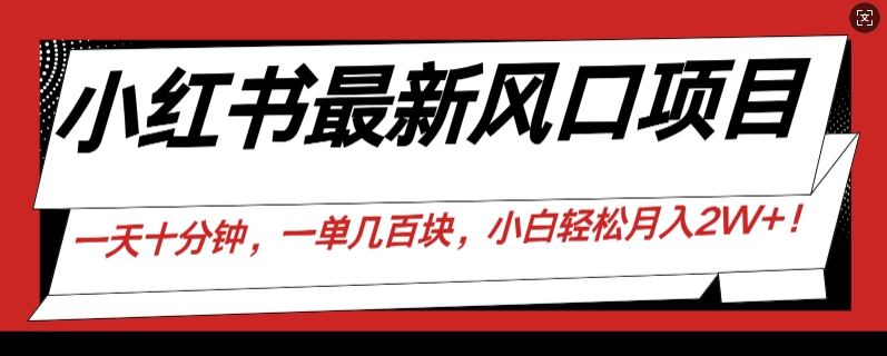小红书最新风口项目，一天只用10分钟，一单几百块，小白简单无脑操作!-中创网-创业项目大全_网络资源分享