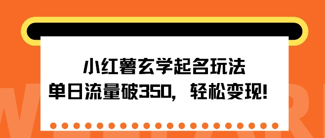 小红薯玄学起名玩法，单日流量破350+，轻松变现-中创网-创业项目大全_网络资源分享