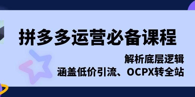 拼多多运营必备课程，解析底层逻辑，涵盖低价引流、OCPX转全站-中创网-创业项目大全_网络资源分享