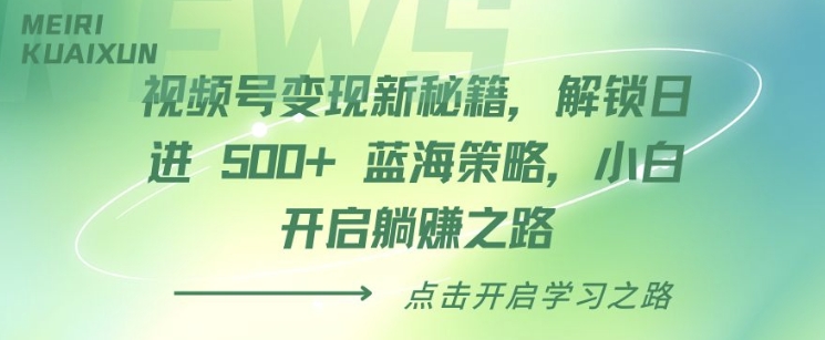 视频号变现新秘籍，解锁日进 5张 蓝海策略，小白开启躺Z之路-中创网-创业项目大全_网络资源分享