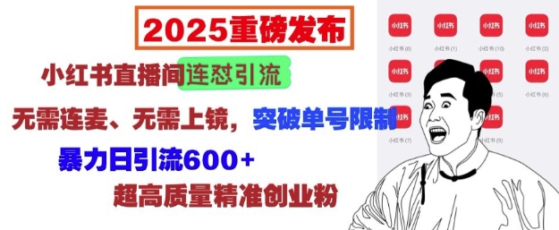 2025重磅发布：小红书直播间连怼引流，无需连麦、无需上镜，突破单号限制，暴力日引流600+-中创网-创业项目大全_网络资源分享
