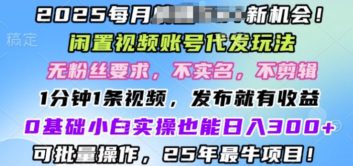 2025闲置视频账号一键代发玩法，0粉不实名不剪辑，领了视频直接发，0基础小白也能日入3张-中创网-创业项目大全_网络资源分享