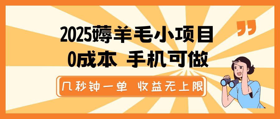 2025撸羊毛小程序，0成本费 手机能做，几秒一单，盈利无限制-中创网-创业项目大全_网络资源分享