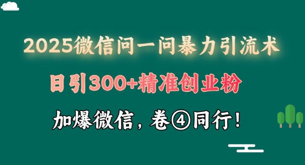 2025最新微信问一问暴力行为引流术揭密，日引300 自主创业粉，单日转现四位数-中创网-创业项目大全_网络资源分享