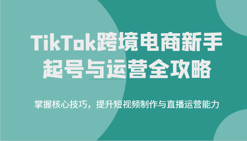 TikTok跨境电子商务初学者养号和运营攻略大全，掌握核心方法，提高小视频制作与抖音运营水平-中创网-创业项目大全_网络资源分享