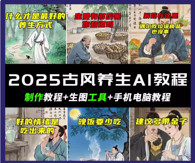 抖音视频AI唯美古风健康养生视频教学日入五张 轻轻松松增粉 10W-中创网-创业项目大全_网络资源分享