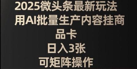 2025微头条最新玩法，用AI批量生产内容挂商品卡，日入3张，可矩阵操作-中创网-创业项目大全_网络资源分享