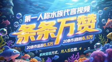第一人称水族代言视频，条条万赞，20条作品涨粉7.8W，多种变现方式月入五位数-中创网-创业项目大全_网络资源分享
