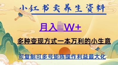 在小红书上卖养生资料，月入1w+，多种变现方式一本万利的小生意-中创网-创业项目大全_网络资源分享