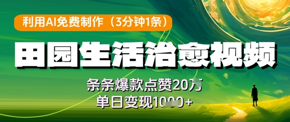 利用AI免费制作田园生活治愈视频，条条爆款点赞20W，单日变现几张-中创网-创业项目大全_网络资源分享