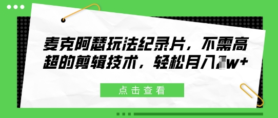 麦克阿瑟玩法纪录片，不需高超的剪辑技术，轻松月入1w+-中创网-创业项目大全_网络资源分享